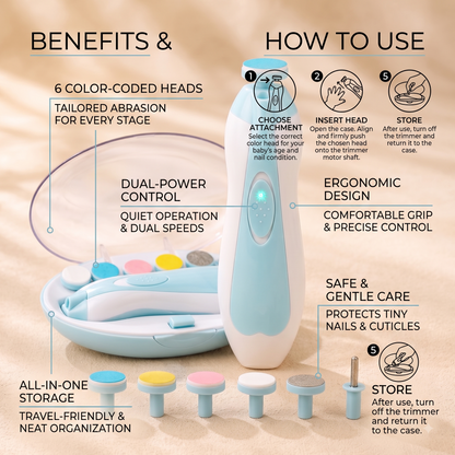 Electric Baby Nail Trimmer — 6-in-1 Safe Nail File for Newborns
