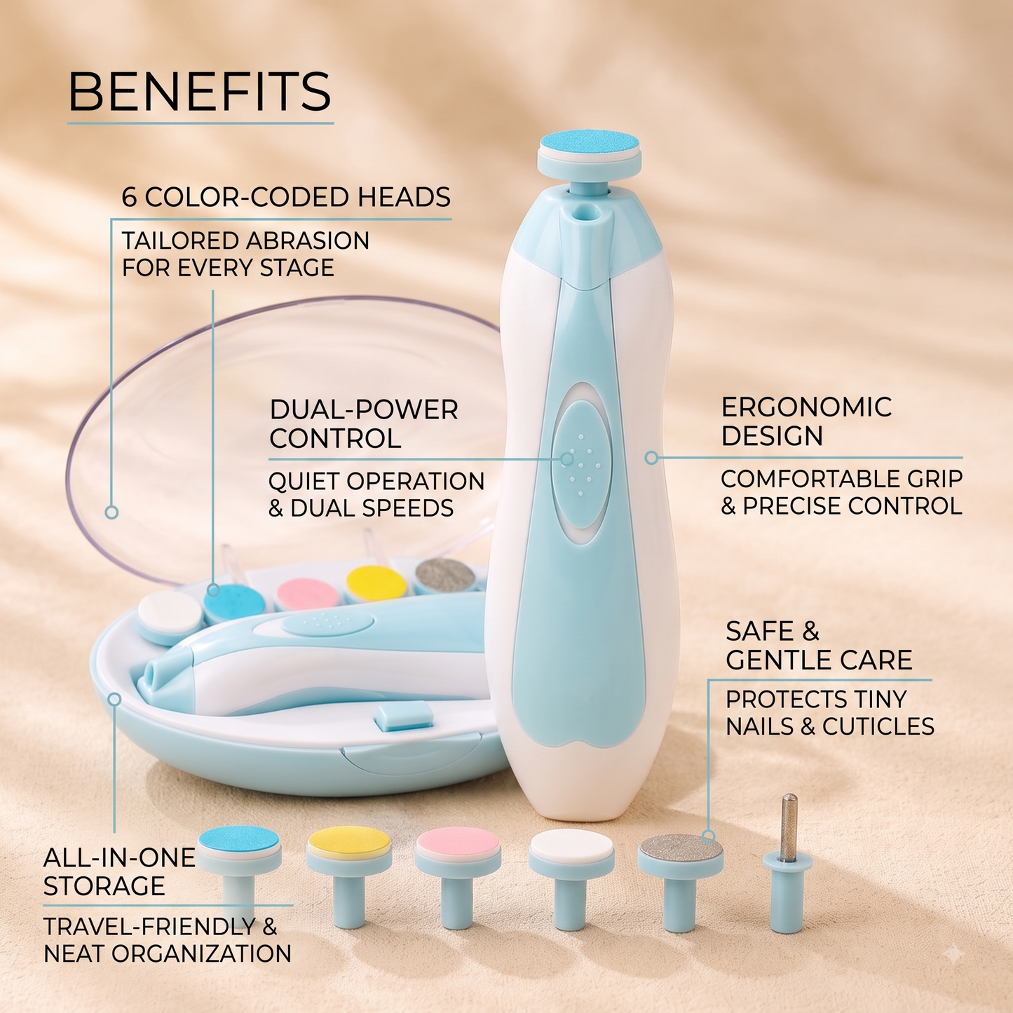 Electric Baby Nail Trimmer — 6-in-1 Safe Nail File for Newborns