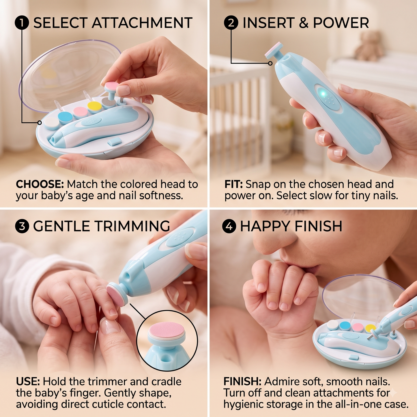 Electric Baby Nail Trimmer — 6-in-1 Safe Nail File for Newborns
